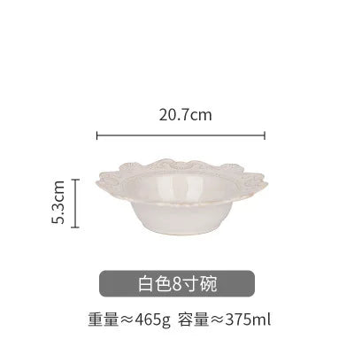 Retro Ceramic Tableware Dishes West Plate Rice Bowl Soup Noodles Dessert Plate Pattern European Relief Dinnerware