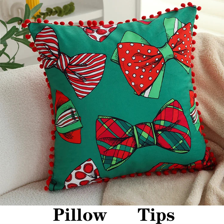 Cushion Cover Ball Edge Romantic Home Decorative Pillowcase 45x45cm for Living Room Sofa Red Bow Valentine's Day Gift 18x18inch