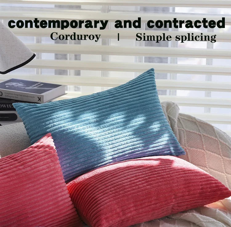 Blue/Pink Cushion Covers Super-Soft Striped Velvet Corduroy Home Decor Pillow 30x50cm Nordic Cover for Sofa Pillow Case
