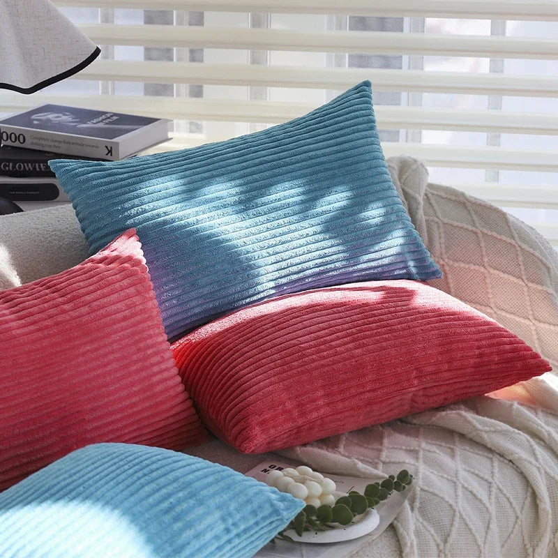 Blue/Pink Cushion Covers Super-Soft Striped Velvet Corduroy Home Decor Pillow 30x50cm Nordic Cover for Sofa Pillow Case