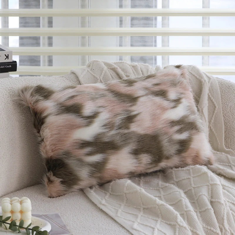 Gradient Plush Thick Cushion Cover High Quality 30x50cm 45x45cm Lumbar Pillow for Indoor Ins Sofa Home Decorative Pillowcase