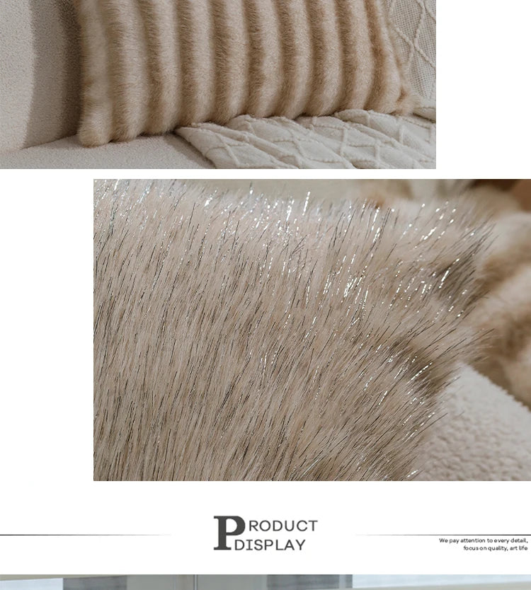 High-quality Silver Thread Fox Fur Cushion Cover 45x45cm Layered Plush 30x50cm Home Living Room Sofa Warm Decorative Pillowcas