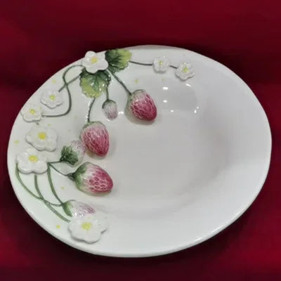 Pet strawberry tableware pink household ceramic bowl deep plate breakfast  westerna past dessert cake