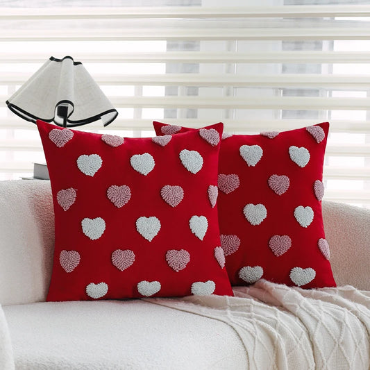 Red Love Tufted Cushion Cover Romantic Home Decorative Pillowcase 45x45cm for Living Room Sofa Valentine's Day Gift 18*18 inch