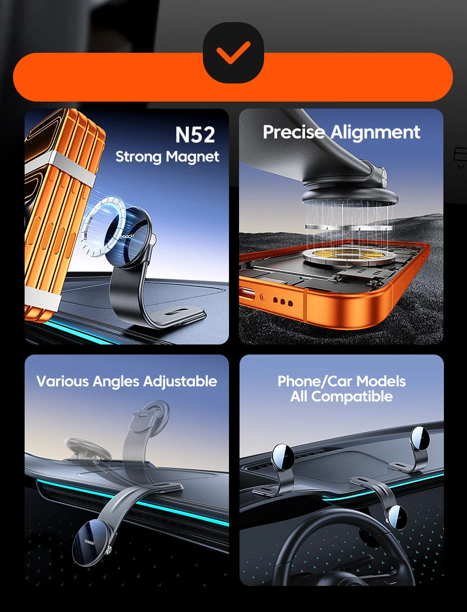 Toocki N52 Strong Magnetic Car Phone Holder Rotation Mobile Bracket GPS Cell Phone Stand in Car For Magsafe For iPhone15 14 13