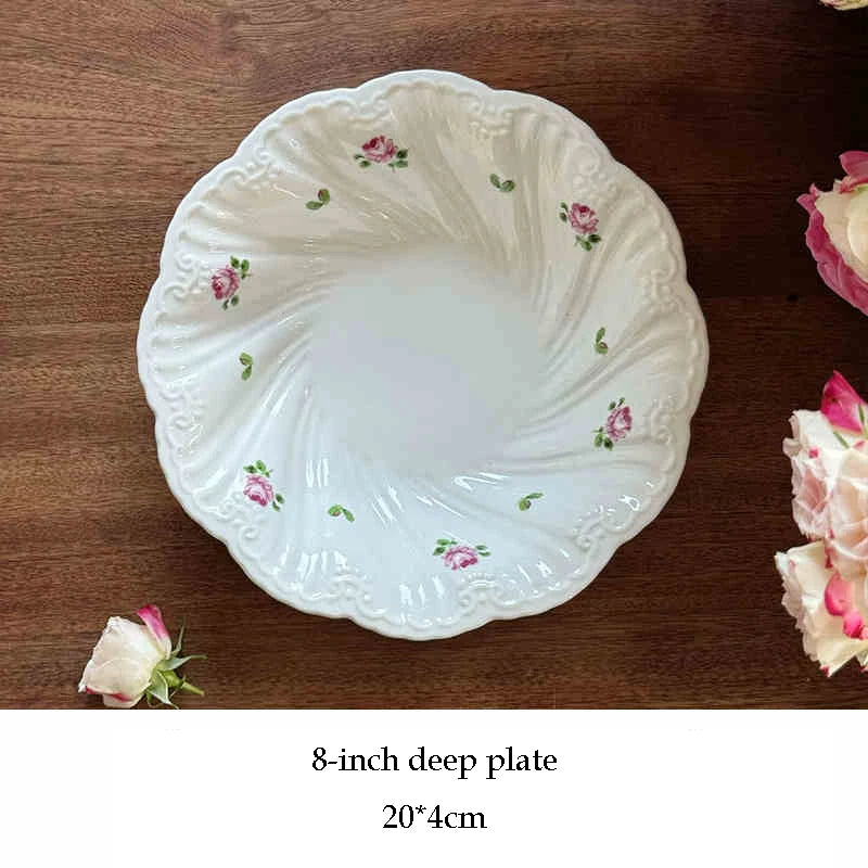 Ceramic Plate Set Coffee Cup Saucer Beautiful Tableware Vintage Rose Dessert Plate Dinner Dishes Gift Tea Cup Kitchen Supplies