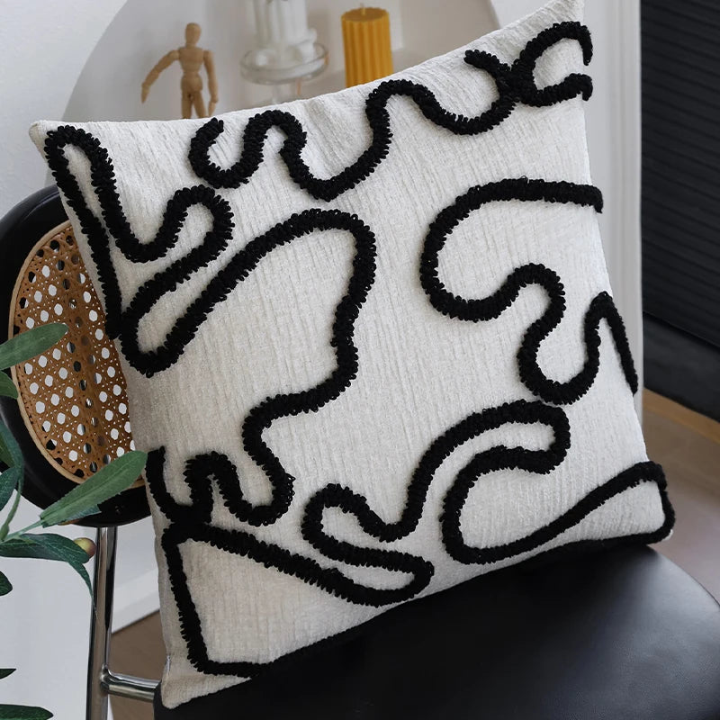 Cushion Cover Geometric Simple Line Chenille 45x45cm Luxury Daily Warm Home Decoration for Living Room Sofa Couch Pillowcase