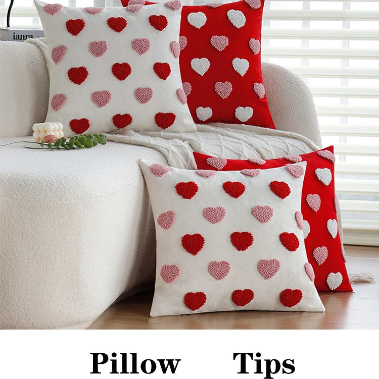 Red Love Tufted Cushion Cover Romantic Home Decorative Pillowcase 45x45cm for Living Room Sofa Valentine's Day Gift 18*18 inch