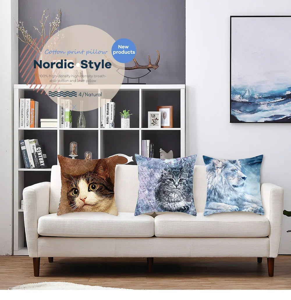 Vibrant Animal Portrait Pillow Covers 45x45cm Soft Velvet Decorative Cushion Cover Dog Cat Tiger Lion Pillowcases for  Sofa Car